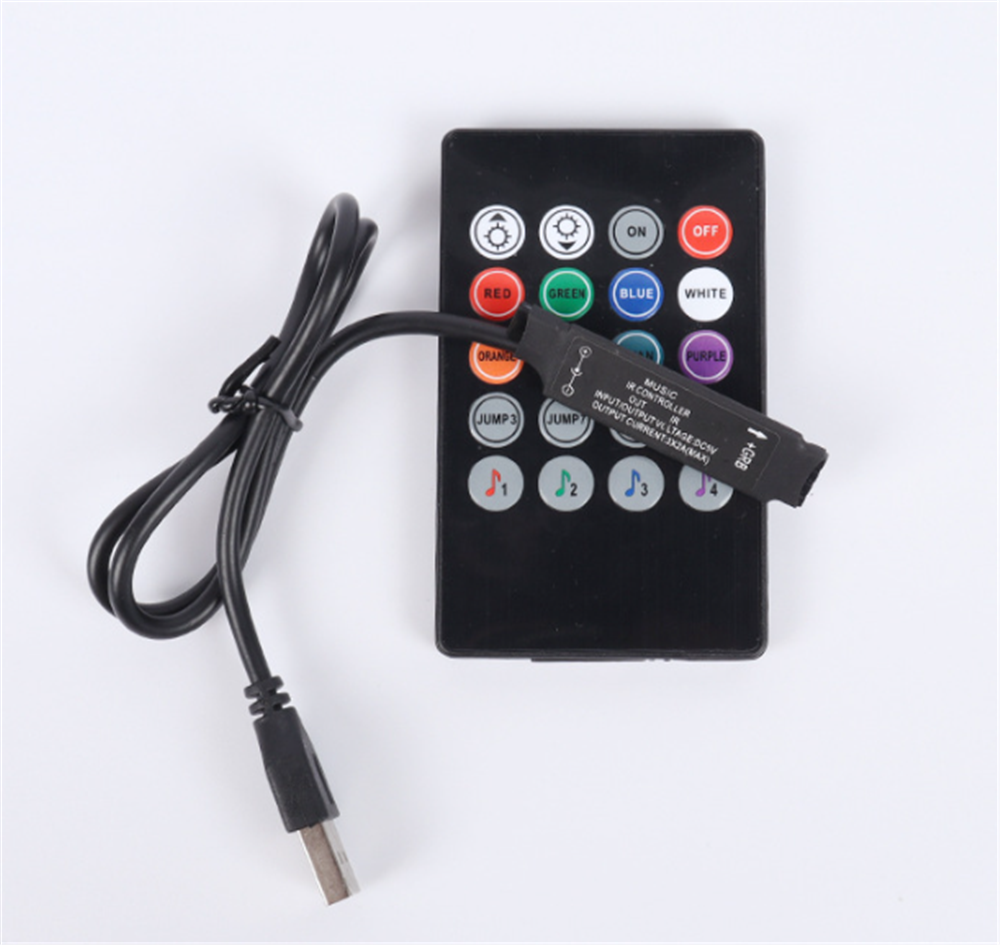 5–24 V, 20 Musiktasten, IR-Regler, USB, schwarz, Fernbedienung, Soundsensor für RGB-LED-Streifen von hoher: schwarz