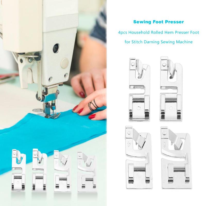 4 Stuks Borduren Gereedschappen Naaimachine Rolzoomvoet Presser Stitch Stopnaald Accessoires Voor Huishoudelijke Beginners 3.5x1.5x0.5cm