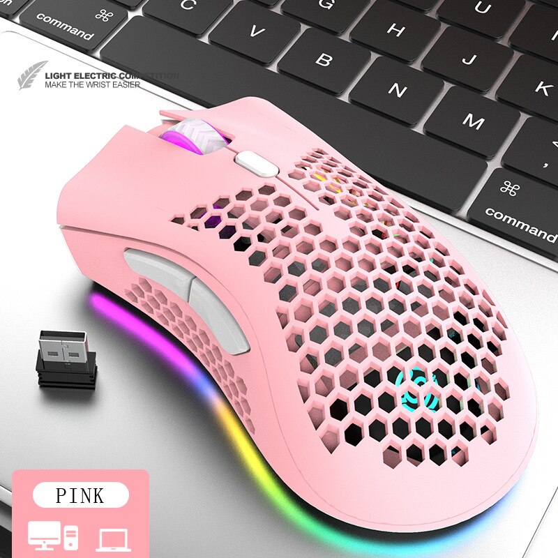 Bm600 trådløse lademus lett, hult hull fargerik rgb lysende spill kontormus: Bm600 rosa