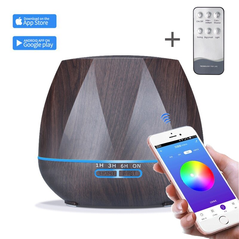 550 ML APP Kontrolle Aromatherapie Diffusor Ultraschall-luftbefeuchter Mit Holz Korn Ätherisches Öl Aroma Diffusor Für Heimat Sekretariat