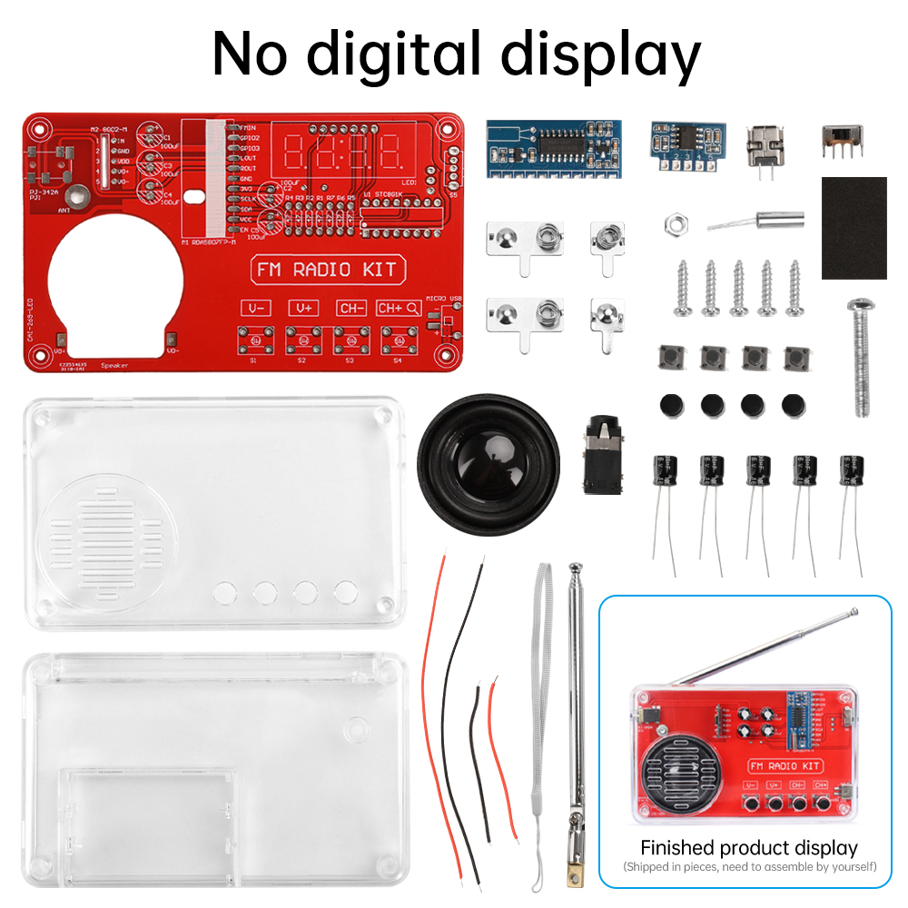 DIY 50-108MHz FM Radio Electronic Kit Adjustable Frequency Digital Display DIY Soldering Project Practice Solder: black
