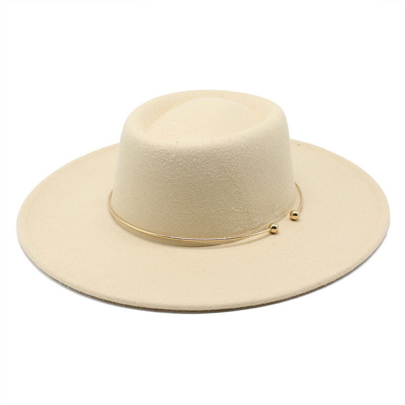 Fedora – chapeau feutré De Jazz pour femmes et hommes, à large bord De 9.5CM, avec chaîne en or, automne hiver, robe formelle: Beige