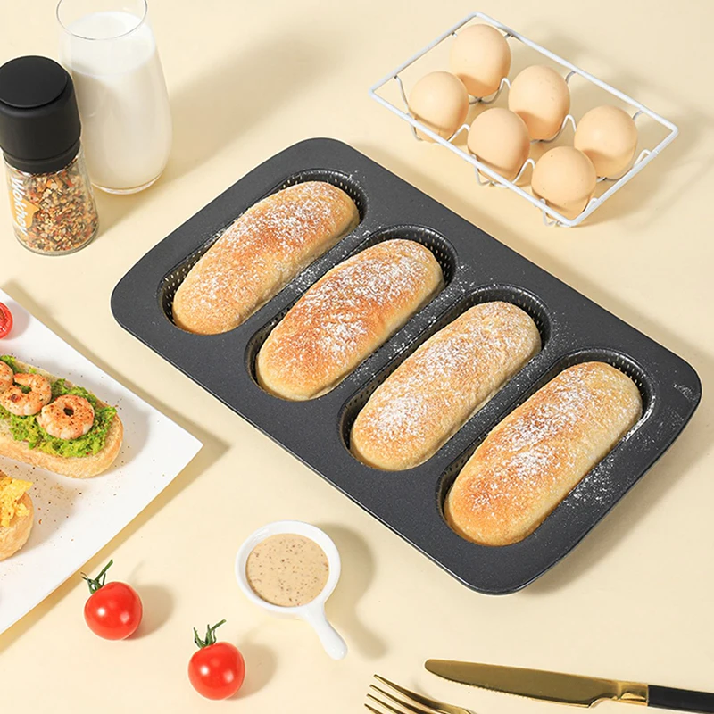 Anti-aanbak Geperforeerde 4-Cup Franse Broodvorm Koolstofstaal Baguette Pan Hotdog Broodje Pan Bakvormen Toast Cake Bakplaat Bakken Ook