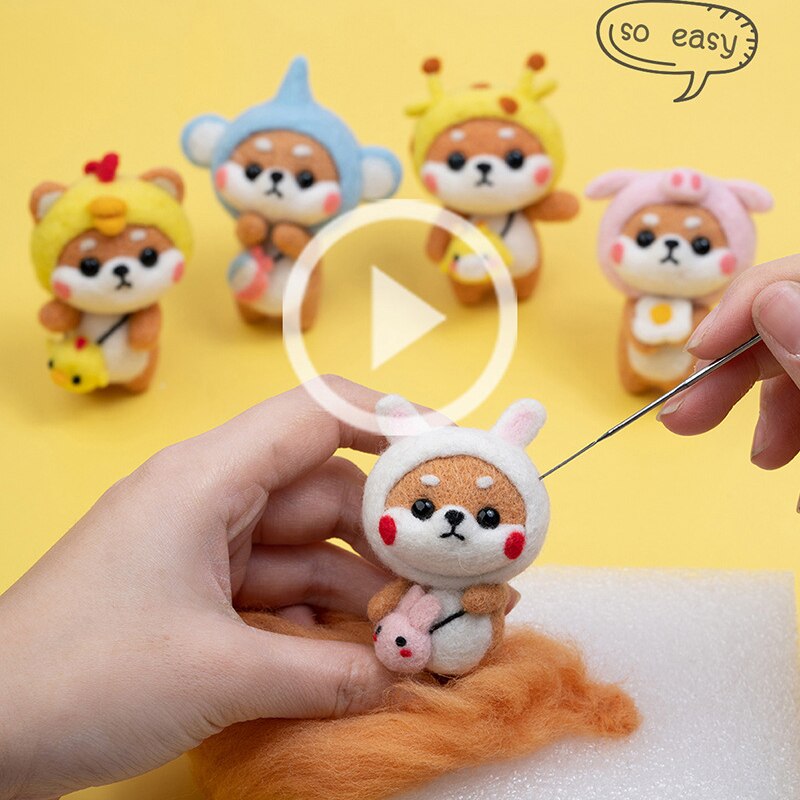 DIY Needle Felting Kit Needle Crafts Wool Felting Animals Kit DIY Handmade Non Finished Dog Handcraft with Needle Tool