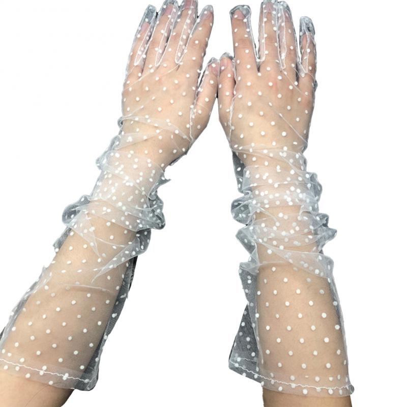 Guanti da donna in pizzo macchiare Tulle elasticizzati eleganti corti sottili a maglie sottili scaldamuscoli per ragazze da festa di nozze: 07