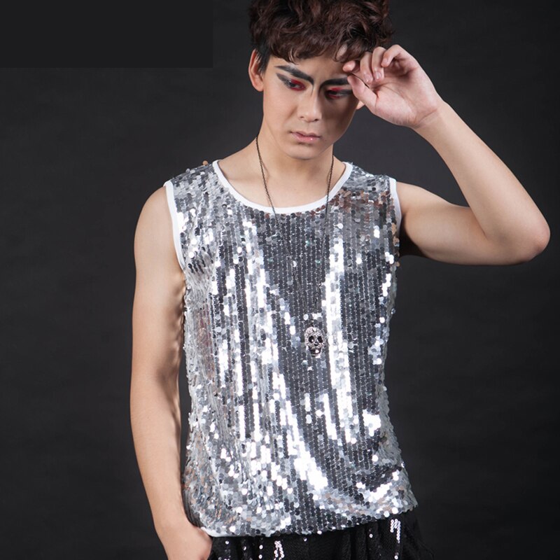 Circular Colla trajes de baile de Jazz Hip Hop Ropa de baile Tops ropa hombre etapa Club actuación chaleco lentejuelas DWY498