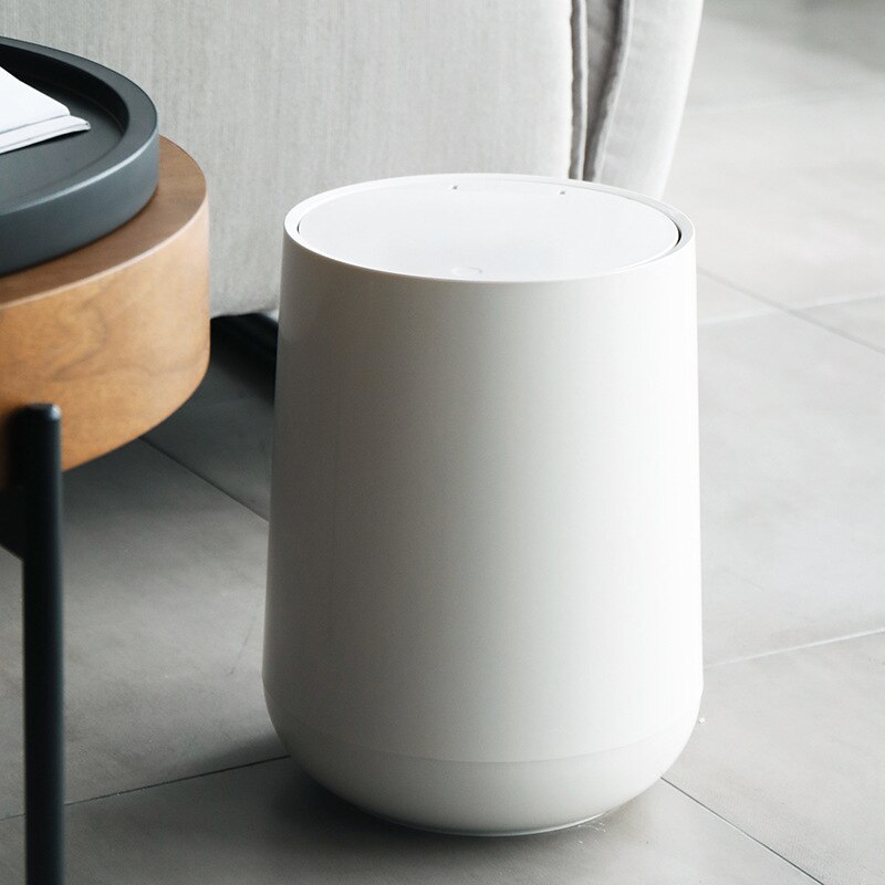 Office Waste Bucket Round Corner Trash Bin Press Open Cover Plastic Garbage Can with Lid Bathroom Mini Bucket Home Storage Bin