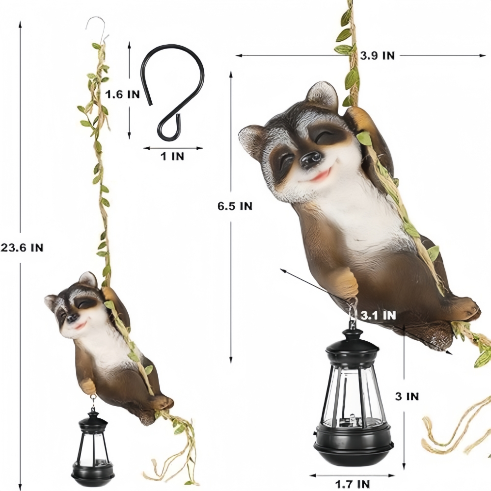 Hanging Solar Raccoon Statue Garden Climbing On Vi... – Grandado