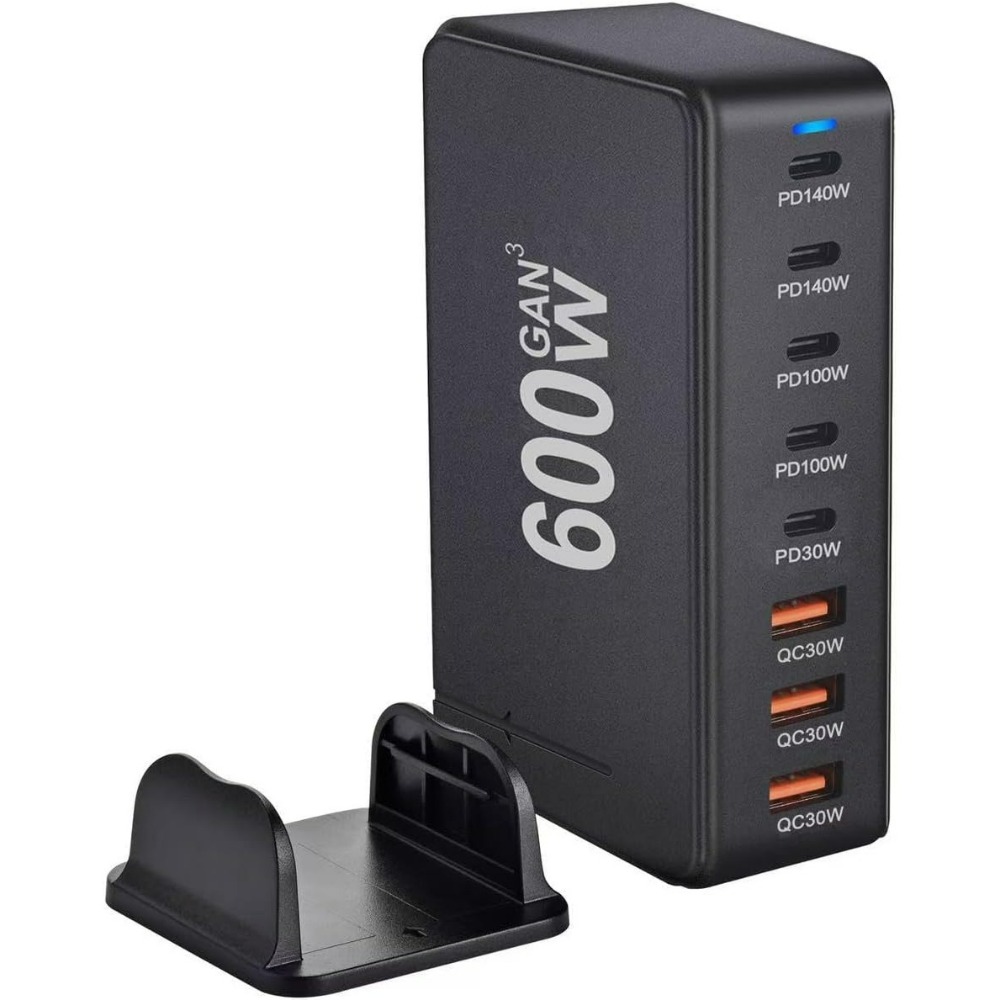 600 W USB C-oplader Meerdere, 8-poorts USB-snellader USB-laadstation met 5 USB-C + 3 USB-A-opladers PD PPS 140 W