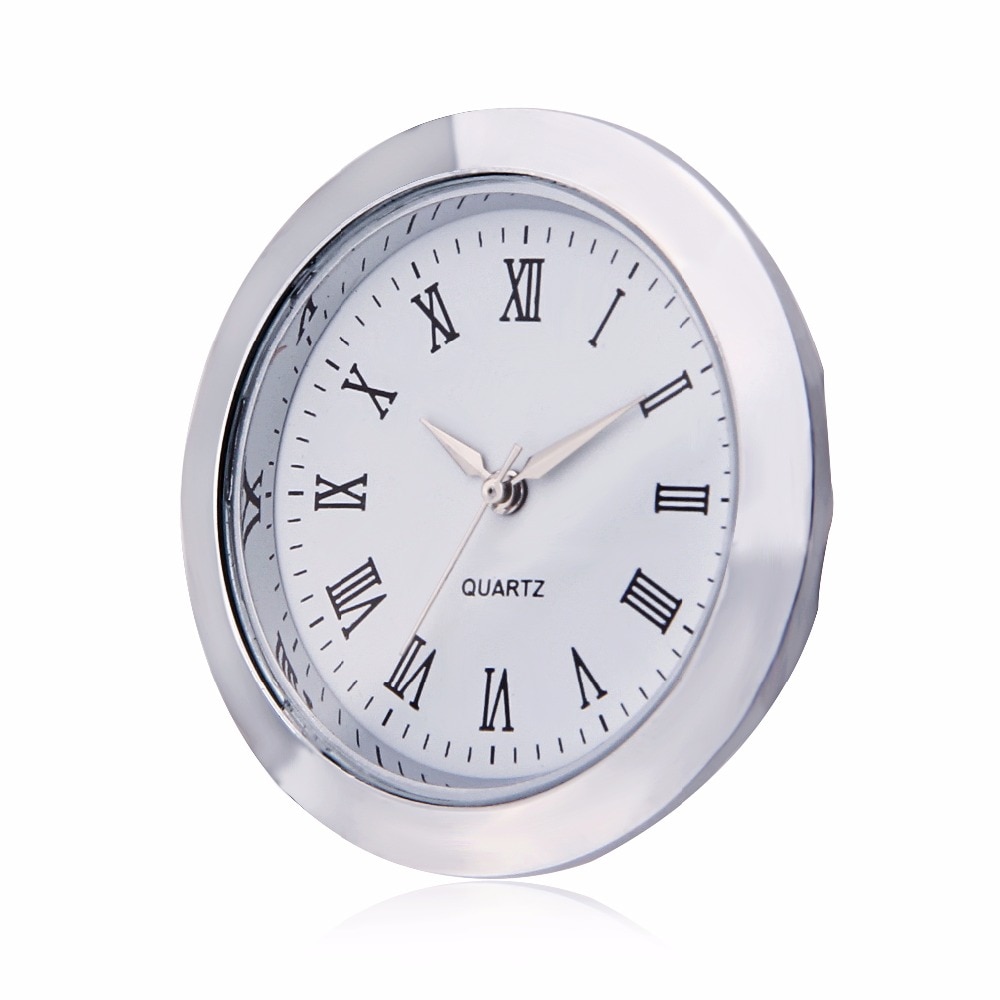 Mini Clock Quartz Movement Insert Round 40mm hole White Face Silver Tone Bezel Roman Numerals 45mm Watch Face 1.7 inches