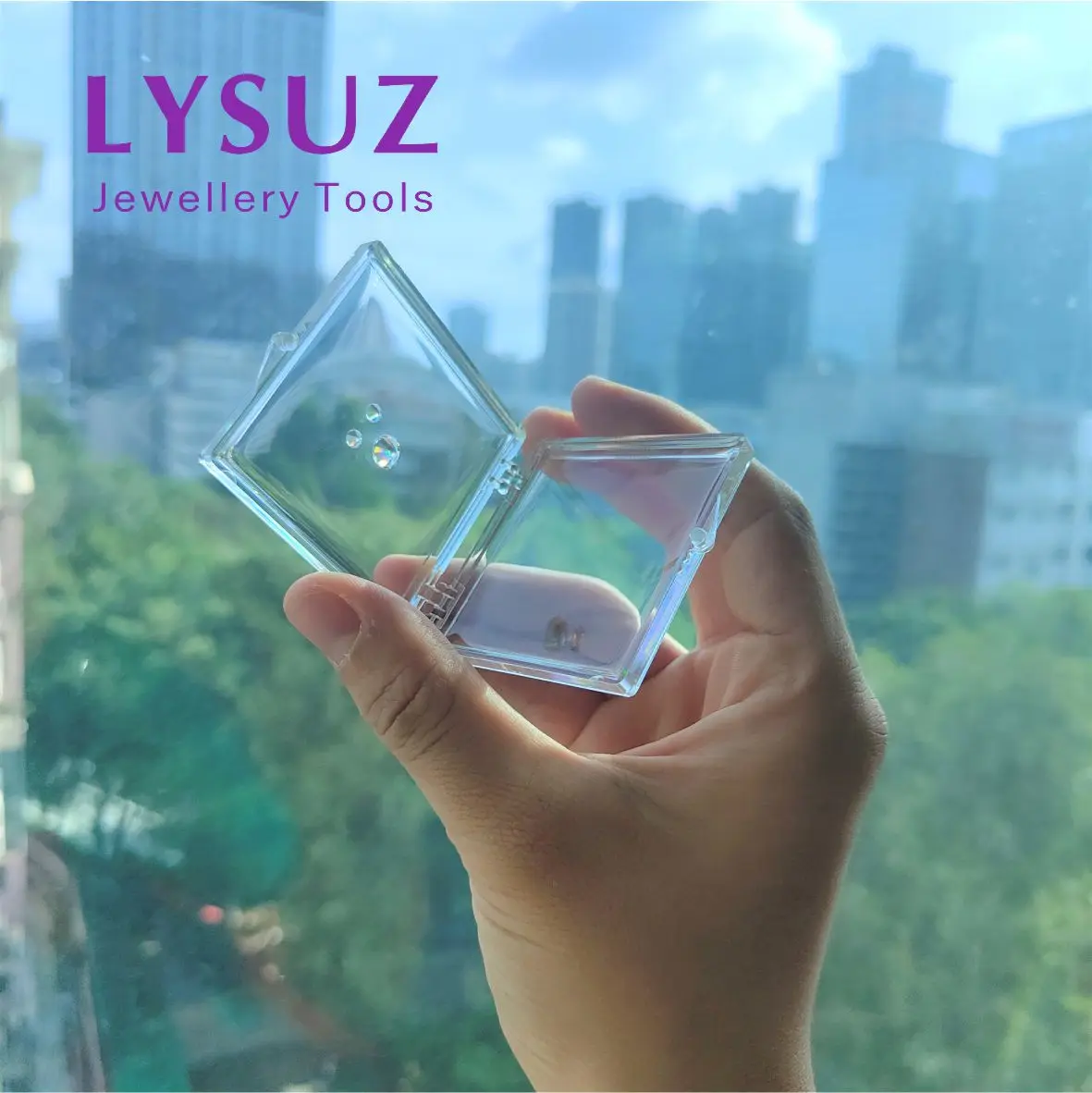 10pcs Adhesive Gems Box Diamond Display Box Show Case Packaging Tray Jewelry Acrylic Sticky Small Gemstone Modeling: WHITE