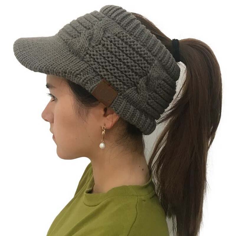 Xeongkvi Europa merke tomme visirer caps hår bånd høst vinter varm merke rotete bolle strikket horsetai hattemaker til kvinner jente 46-62cm