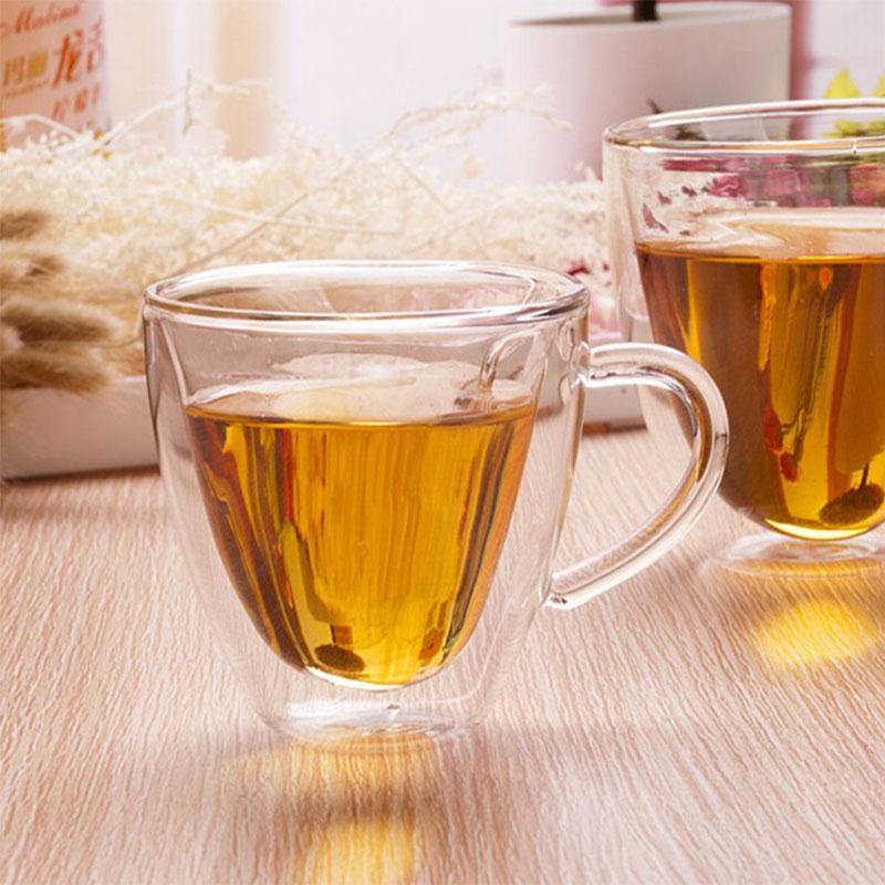 ! 240Ml coeur forme verre tasse à thé Double paroi couche tasse à café Transparent verre tasse à thé tasse à café