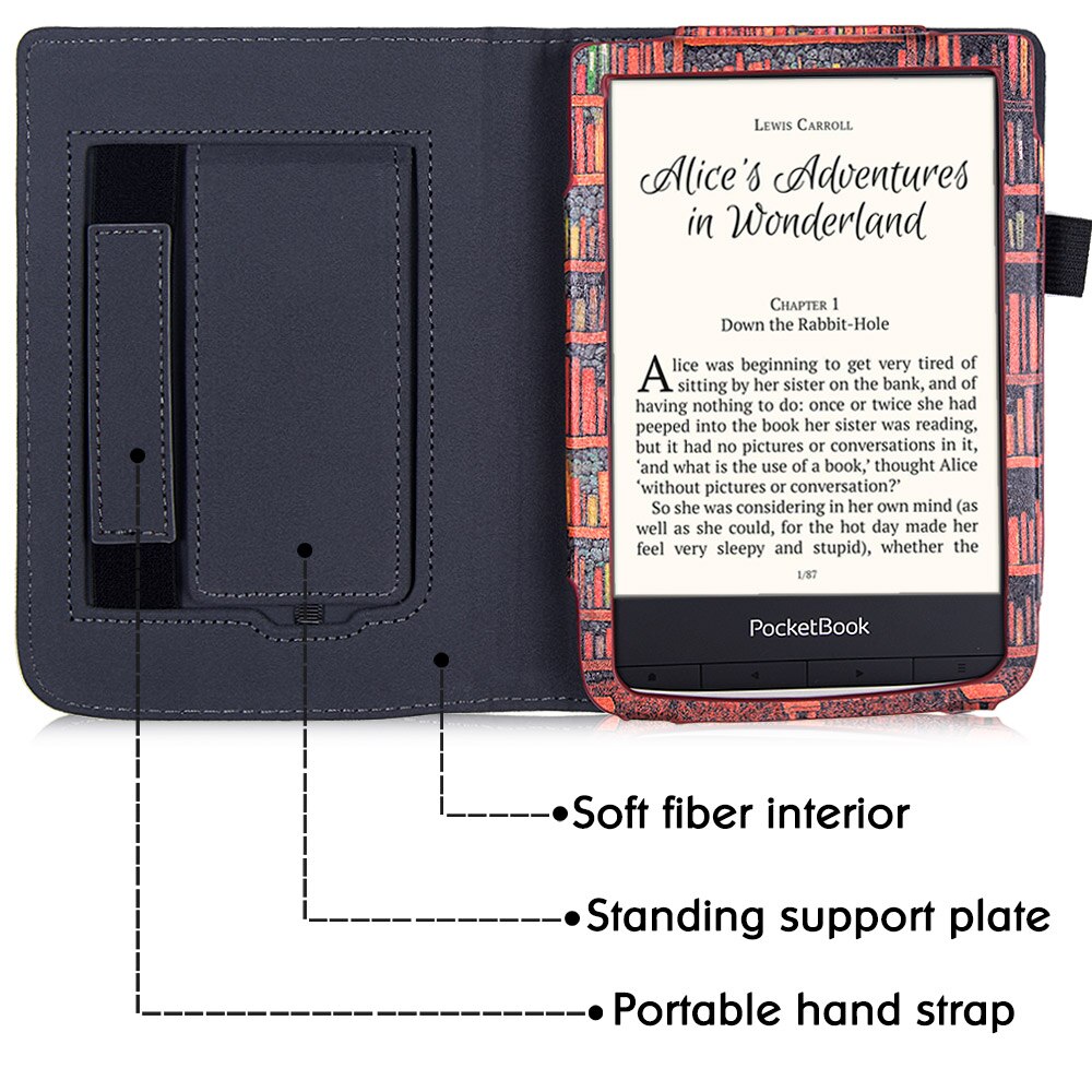 BOZHUORUI pokrowiec na PocketBook 606/616/627/628/632/633 eReaders-ze stojakiem/pasek na rękę/magnetyczne zamknięcie/automatyczne uśpienie/Wake