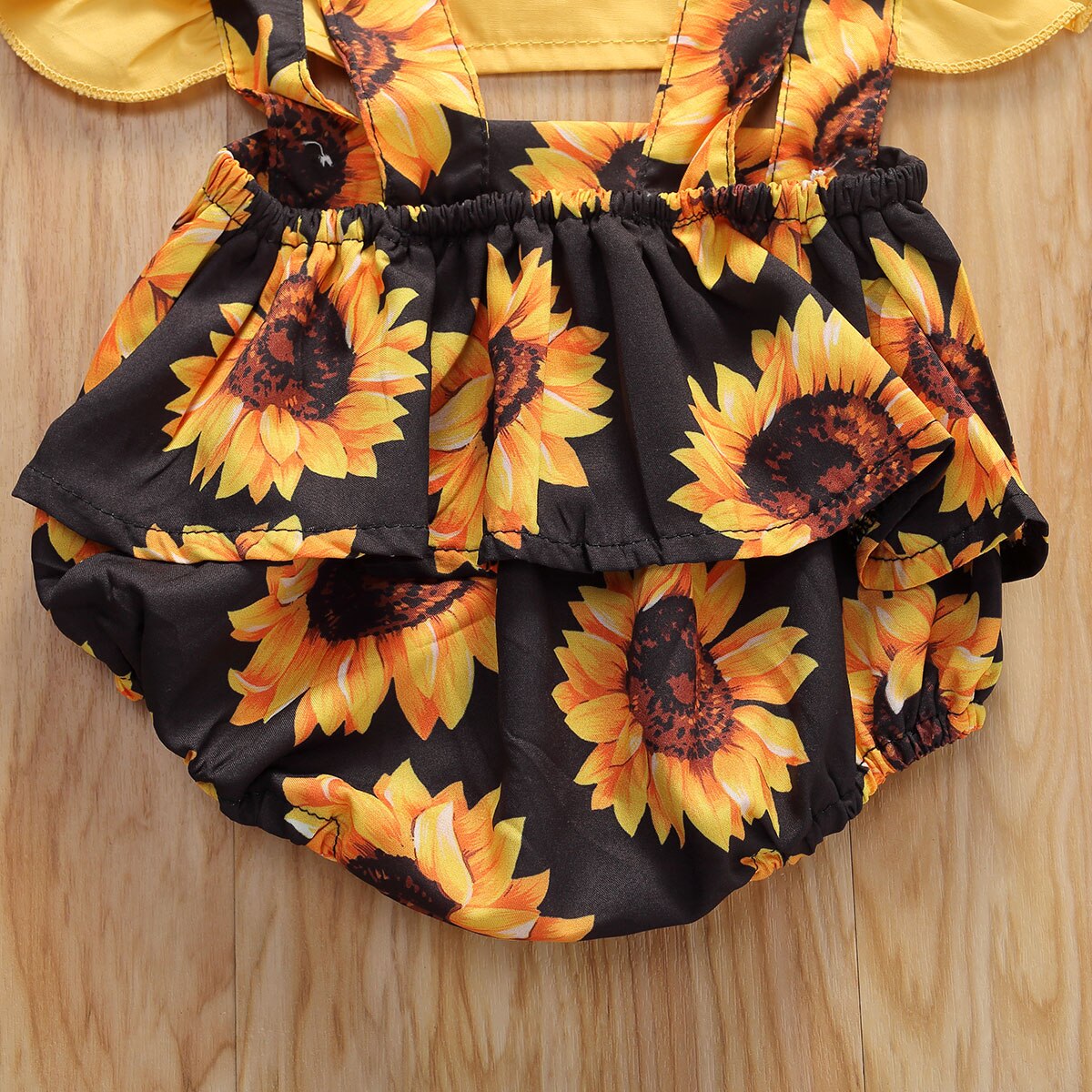 0-24M Infant Baby Girls Boys Sunflowers Bodysuits Ruffles Sleeve Print Summer Jumpsuits Headband