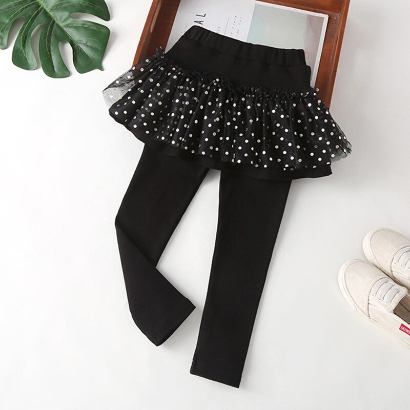 Mallas largas con falda para niña, pantalones pitillo con estampado de lunares, de princesa, para primavera y otoño