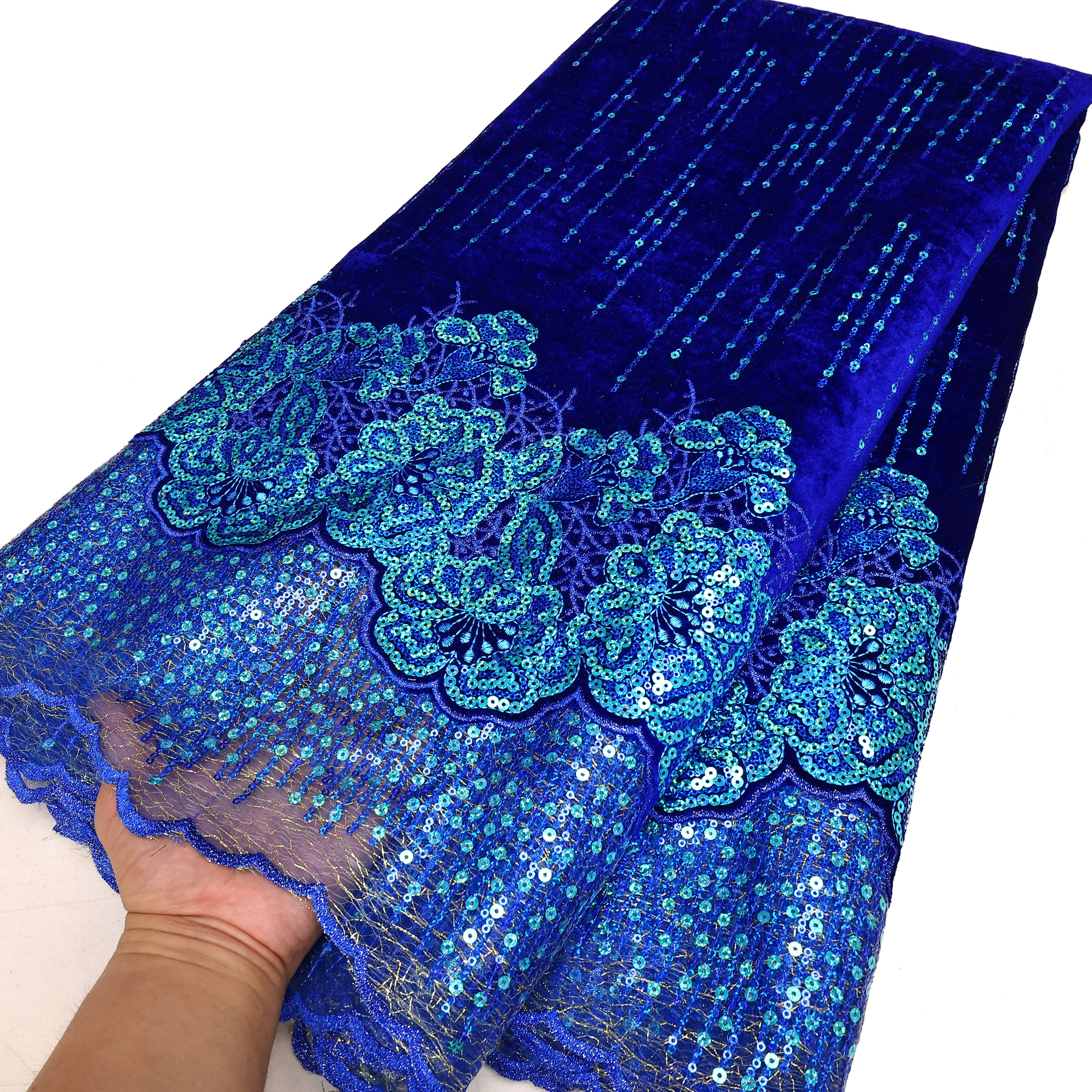 Tessuto di pizzo di velluto africano di moda tutto'ingrosso di alta qualità donne partito paillettes ricamo materiali di pizzo nigeriano: Colore di zinco antico / 2.5yard