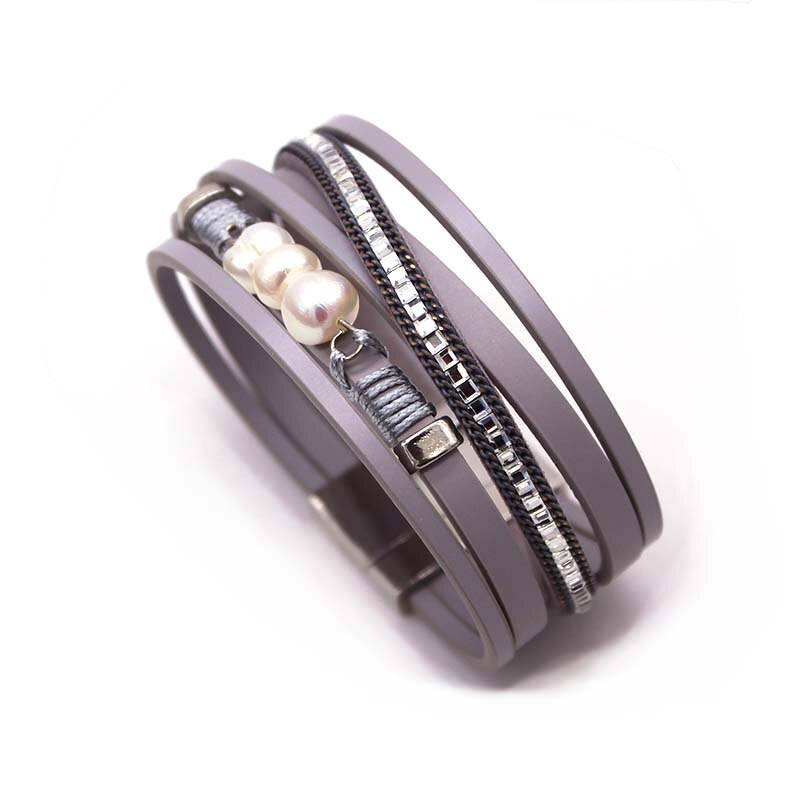 D & D Breed Multilayer Vrouwen Lederen Armband Unieke Gemengde Parel Steen Charm Wrap Armbanden Handgemaakte Boho Armband