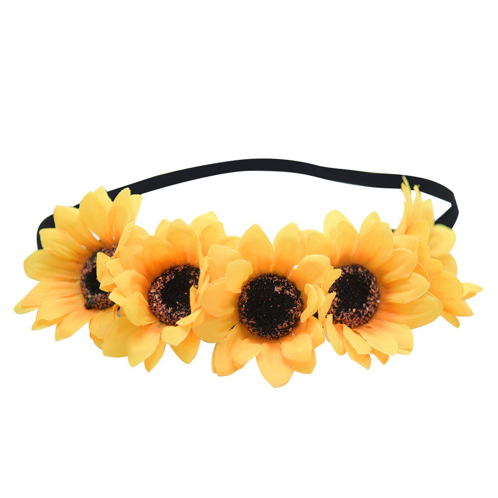 JaneVini – Bouquet de mariée tournesol jaune, fausses fleurs, feuilles vertes, roses artificielles, broches de mariée,: Headband A