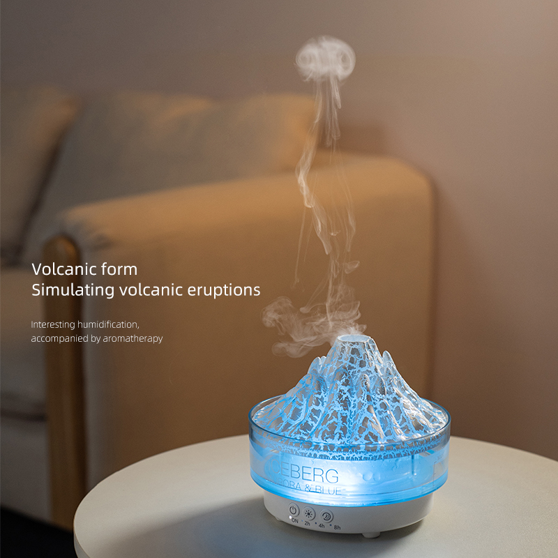 Difusor de Aroma de volcán, humidificador de aire ultrasónico, temporizador, apagado automático, Control remoto, difusores de llama para el hogar, dormitorio, blanco