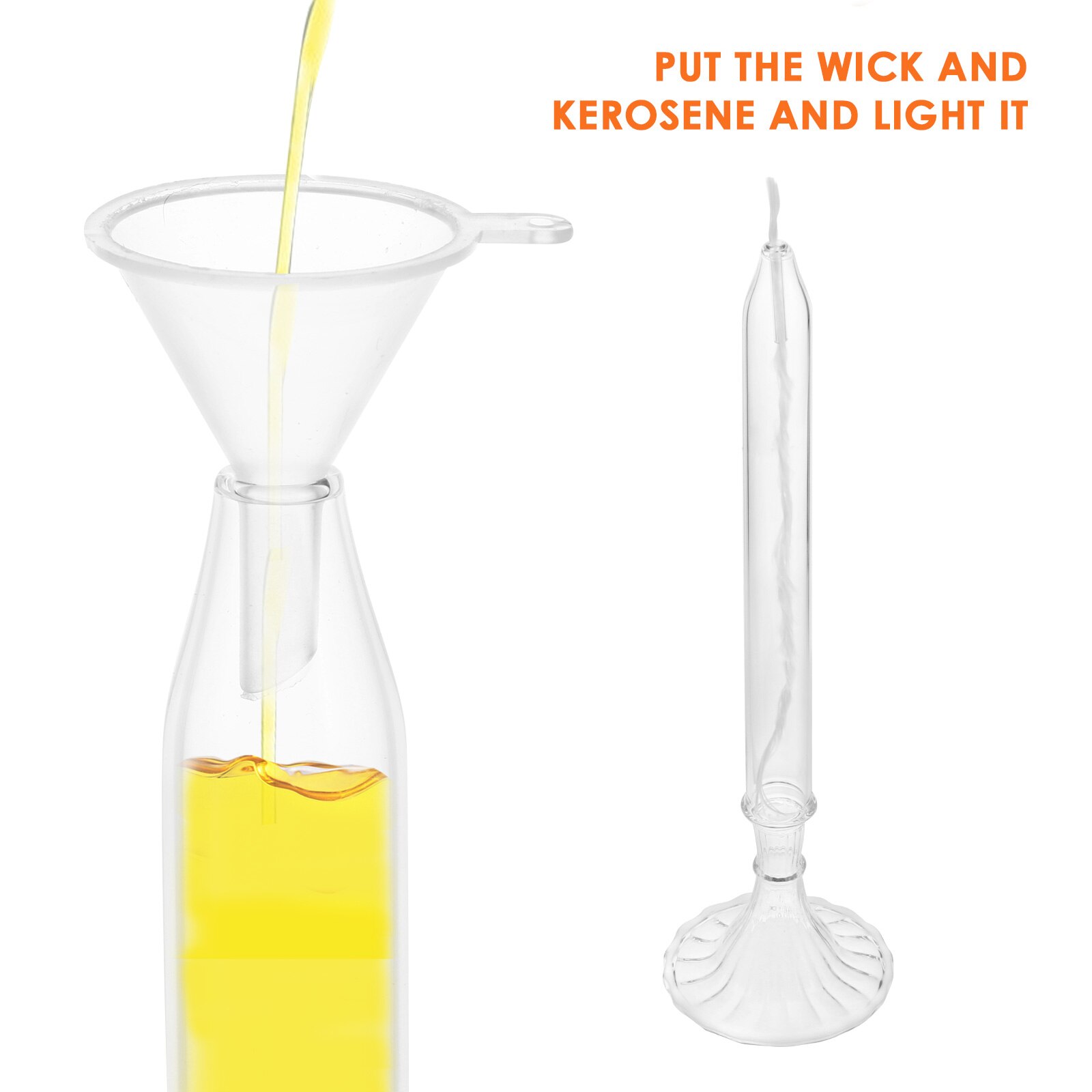 2pcs Glass Oil Candle Transparent Oil Lamp Refillable Glass Pillar Candle Oil Lamp