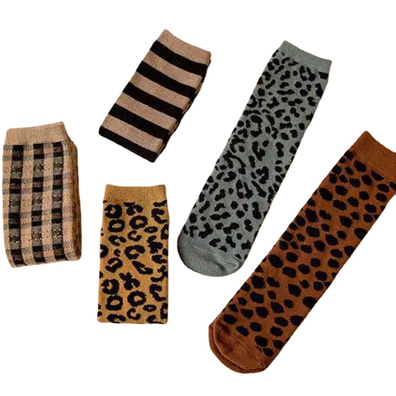 Children Retro Socks Baby Boys Girls Leopard Stripe Knees High Sock Unisex Clothes Spring Autumn Warm Stuff for Kid Infant: random color 1 pair