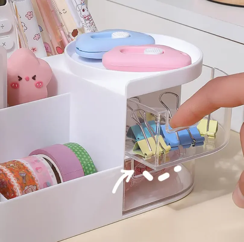 Gjennomsiktig oppbevaringsboks for skuff på skrivebordet kosmetikkorganisator studentpennholder skole kontorrekvisita