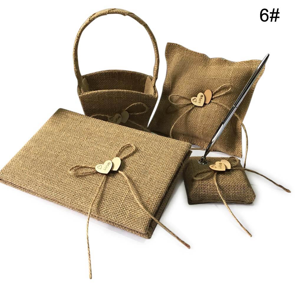 1 set gästbok penna stativ ring kudde blomma korg bröllopsfest bärbar dekoration hogard: 6