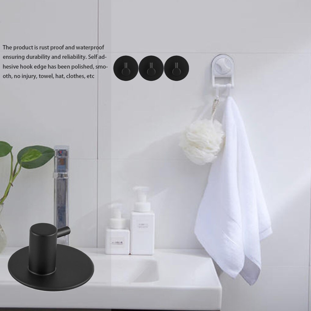 Rvs Kapstok Zwarte Zelfklevende Muur Haak Keuken Badkamer Handdoek Haak Muur Houder Hoed Handdoek Hanger 4.5x4.5x3cm