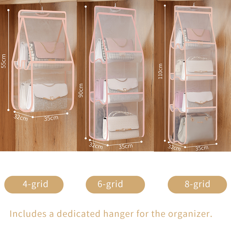Hanging Handbag Organizer Wardrobe Closet Transparent Storage Bag Door Wall Clear Sundry Shoe Bag Hanger Pouch Accessories Stuff: Pink / 1-5 Cells