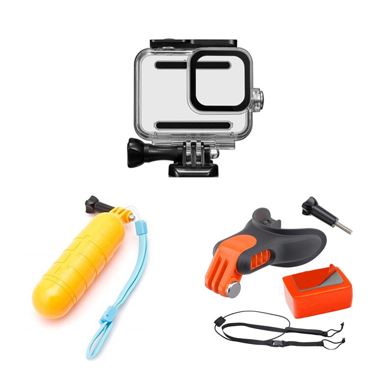 Waterdichte Behuizing Case Handvat Float Grip Tanden Houder Mount Mond voor Go pro hero 8 Zwarte Accessoires Kit Voor Go pro hero 8: CaseFloatMouth