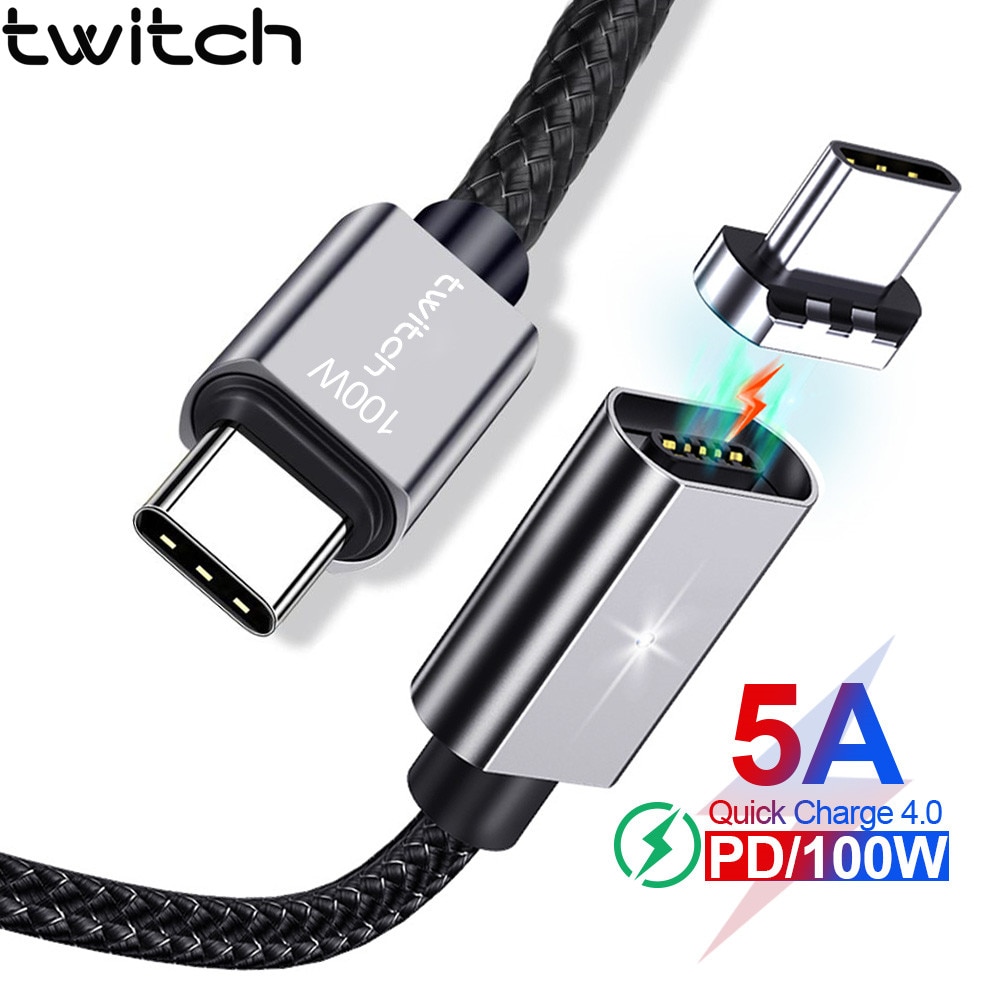 Twitch 5A Magnetic USB Type C To USB C Cable For MacBook Pro 100W PD Magnet Charger USB-C Type-C Wire Cord For Samsung Note 10