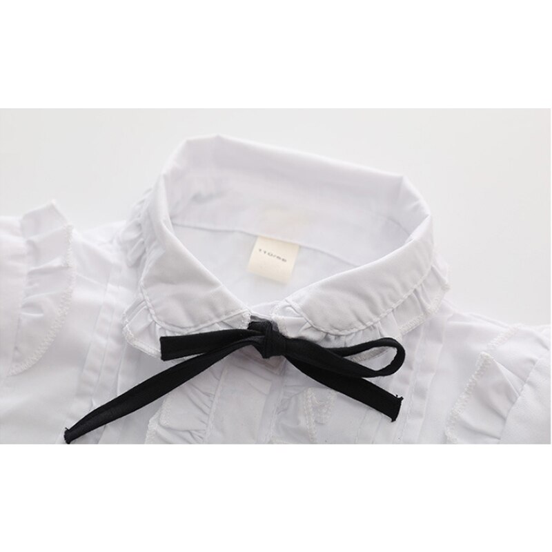 Blusa blanca para niña adolescente, camisa de manga larga con volantes, uniforme escolar, camisas para niña de 4 a 15 años, primavera 2022