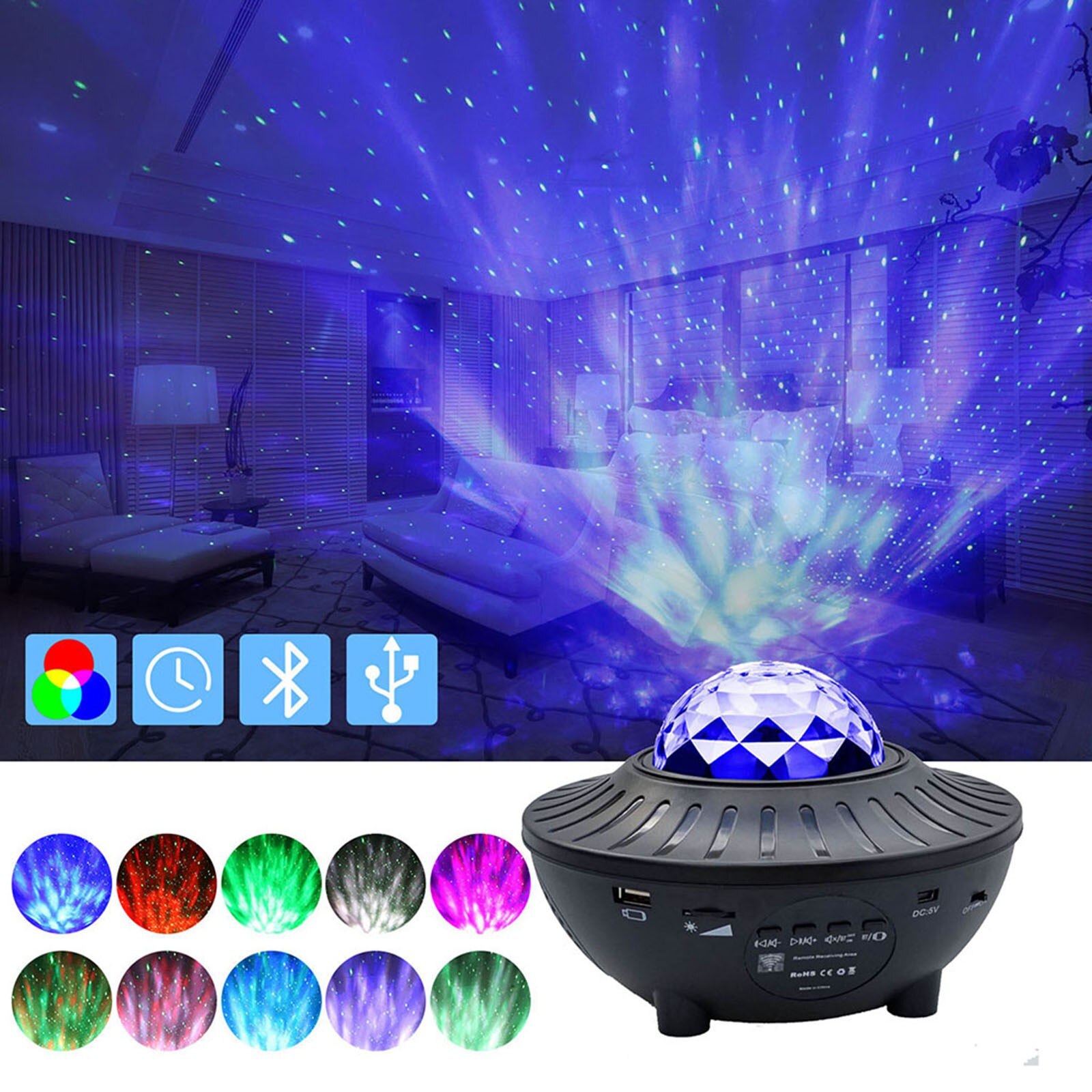 4#  nachtlampjes dakraam projector led nevel licht bluetooth muziek spreken oceaan golf projector led nacht ingebouwde muziekspeler