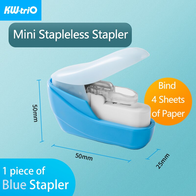 Kw-Trio Mini Stapleless Nietmachine Veilig Papier Nieten Plastic Nietmachine Zonder Nietjes Draagbare Geen Nietjes Nietmachine Bindtoebehoren: Blue Stapler-1pcs