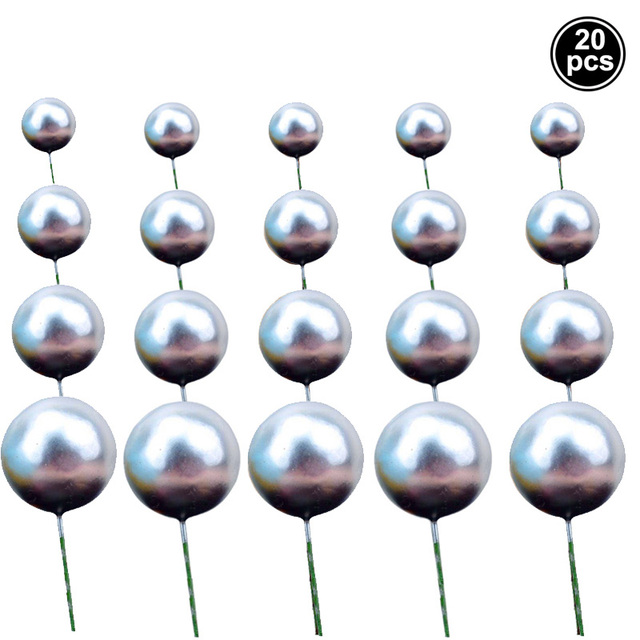 20 kpl/setti 2-4cm pallo kakkupäällinen kulta hopea kuppikakku liput kakun koristelu vauvajuhliin hääsynttäreiden koristelu: Hopea