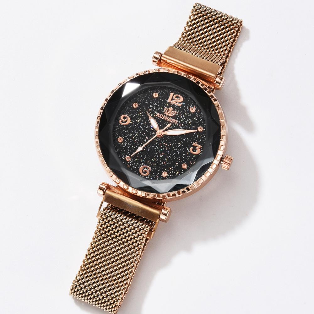 5 pièce/ensemble de luxe femmes montres ciel étoilé aimant boucle Bracelet montre-Bracelet chiffre romain Simple horloge