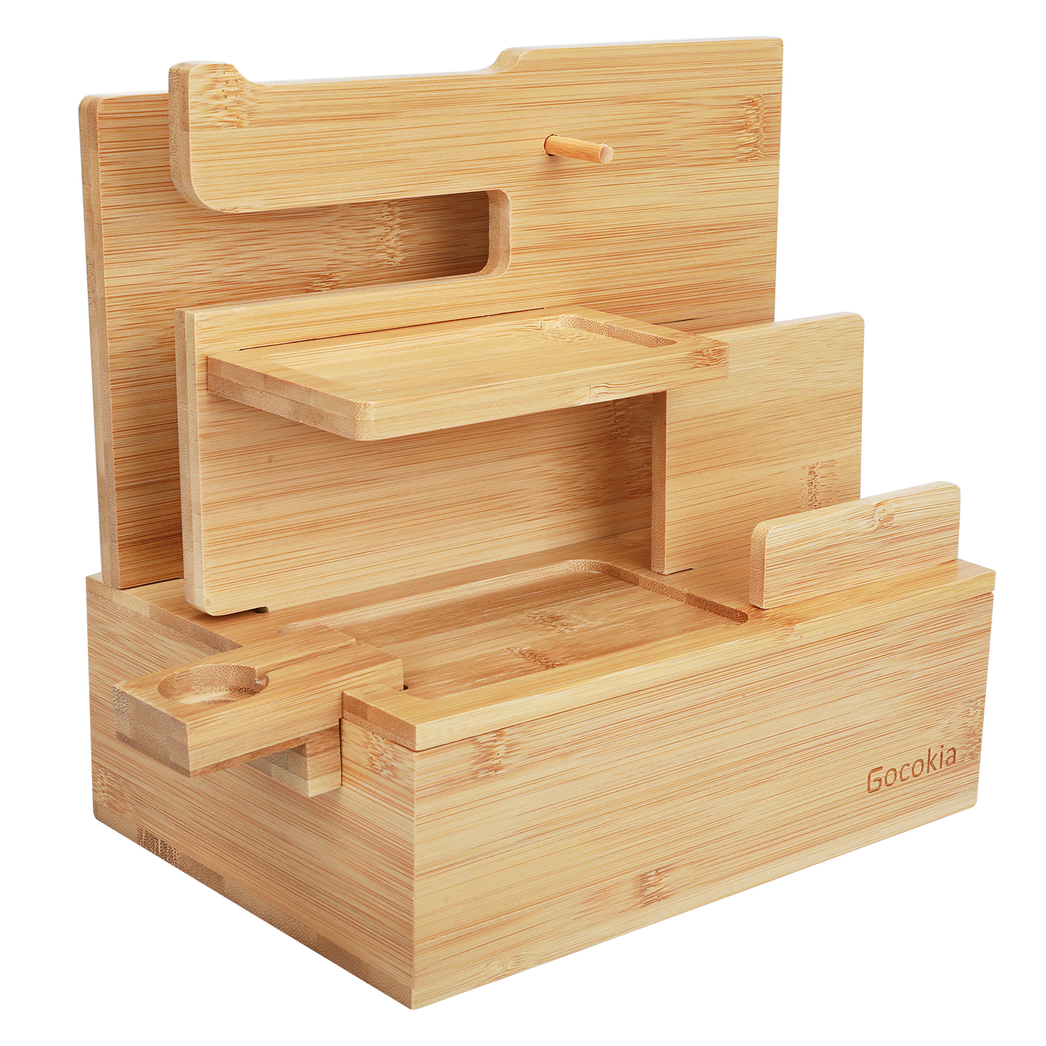 Bamboo Multiple Device Docking Station Phone Key Holder Laptop Tablet Watch Stand Desk Organizer Box for Friend Birthday: Default Title