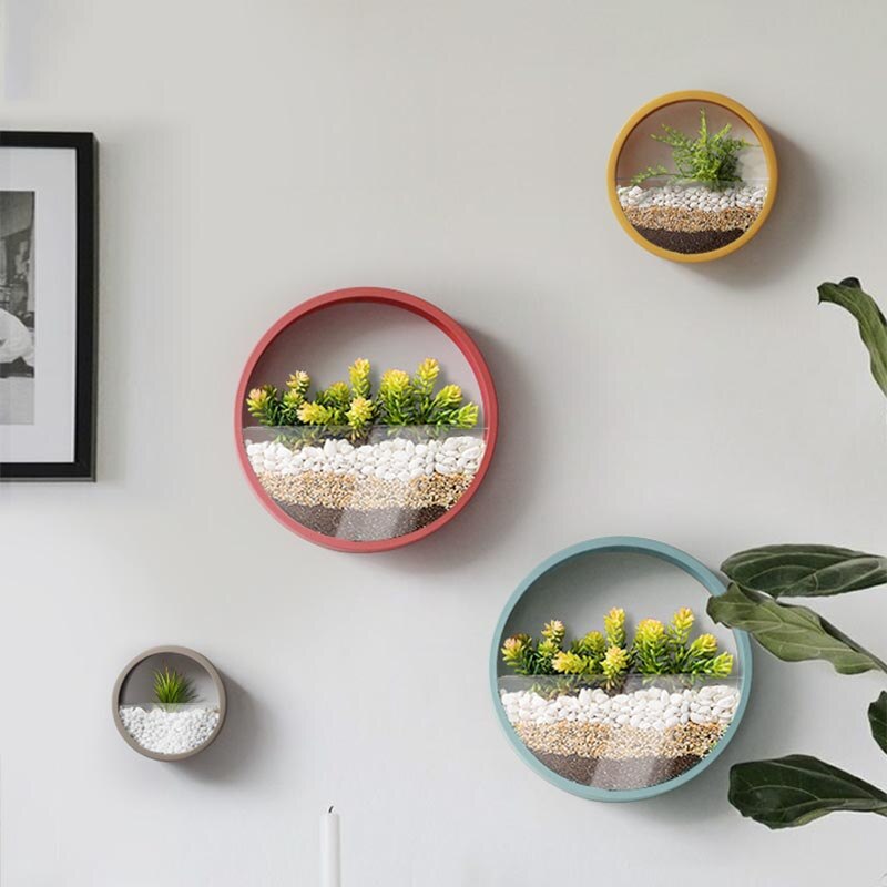 Jern kunst væg vase ensfarvet moderne hængende indretning håndværk / kunstig blomst farvet sten holder bonsai blomstervaser