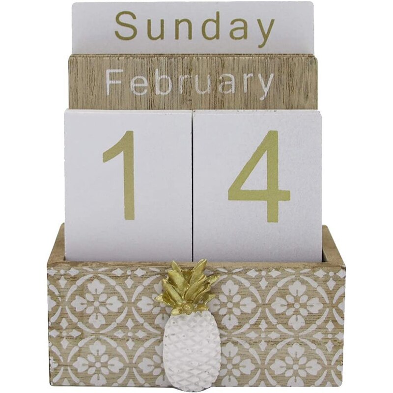 Wooden Flip Desk Blocks Calendar,Perpetual Plank/Table Calendar Display,for Home/Office Decoration,11.5X6.5X14.5CM