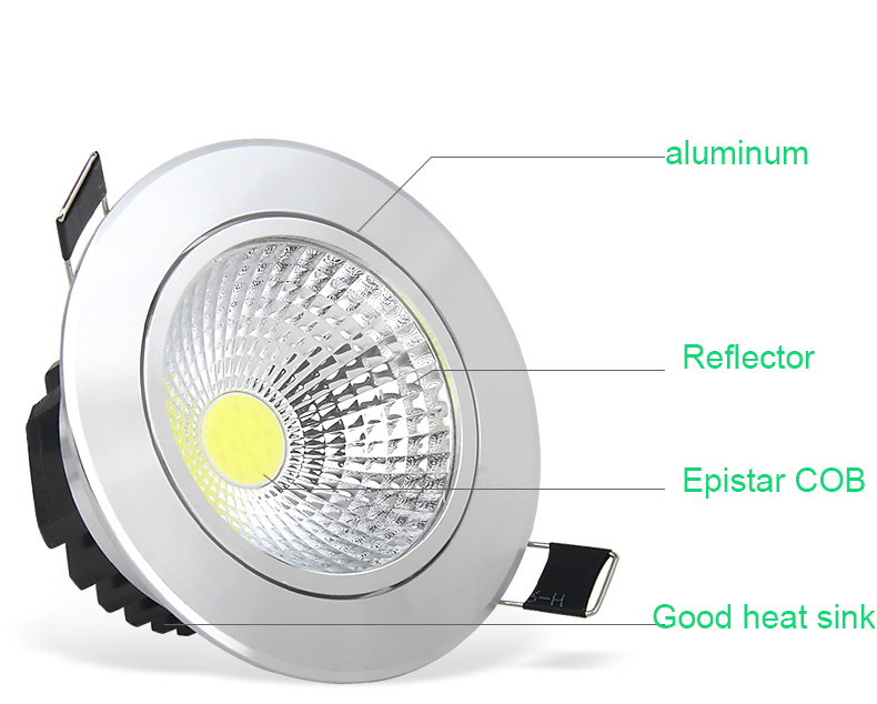 Luces empotradas LED COB regulables 3W luz descendente Led de Techo Luz LED Spot 55mm tamaño de corte