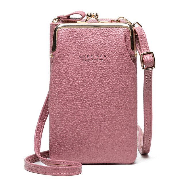 Buylor kvinders telefon crossbody tasker piger pu læder stor kapacitet bærbar skuldertaske mærke damer pung håndtaske: Mørk lyserød