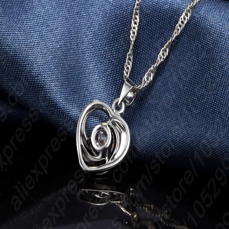 925 Sterling Silver Wedding Jewelry Set Necklace Earrings For Women Crystal Heart LOVE Anniversary