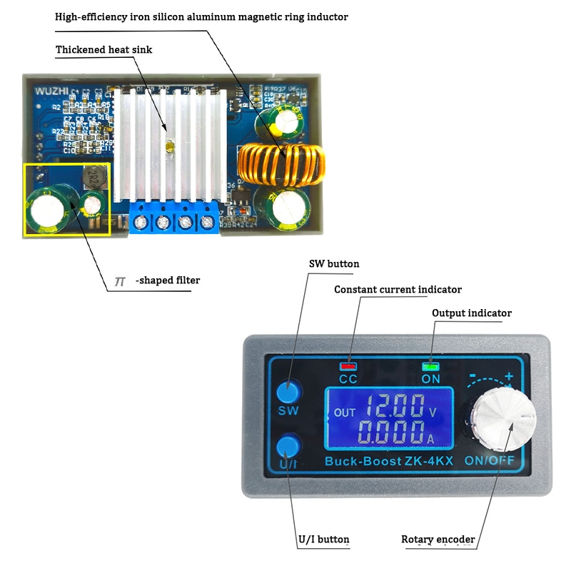 ZK-4KX DC DC Buck Boost Converter CC CV 0.5-30V 4A 5V 6V 12V 24V Power Module Adjustable Regulated laboratory power supply