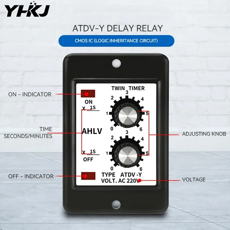 Adjustable Dual Time Relay Repeat Cycle Timer ATDV-Y ON OFF 3S/6S/12S/30S/60S/3M/6M/12M/30M/60M 220V Twin Timer With Socket Base