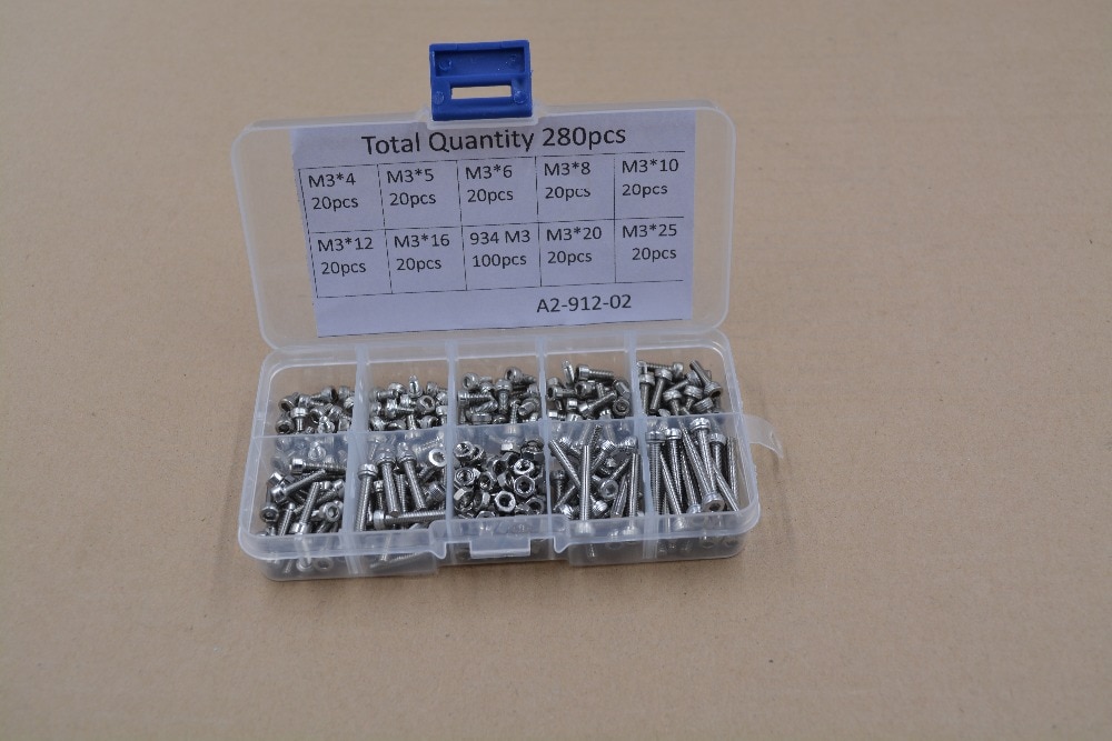 3d printer screw 280pcs high strength alloy steel 304 stainless DIN912 M3 shexagon socket head cap