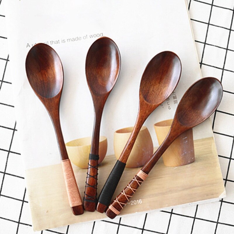 Retro Houten Lepels Keuken Koken Gebruiksvoorwerp Tool Soep Theelepel Bamboe Lepels