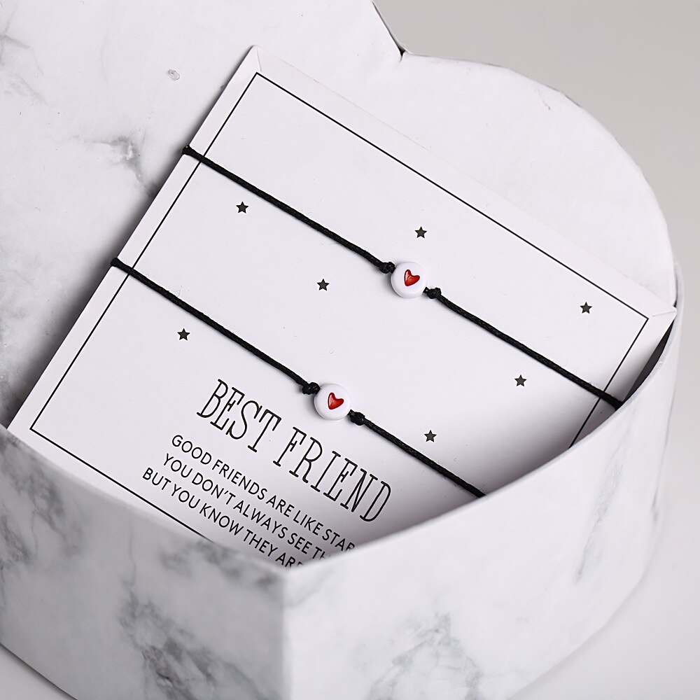 Mode Armband voor Vrouwen en Mannen Paar Armband Vintage Touw Ketting Hart Armband Beste Firend 2 stks/set