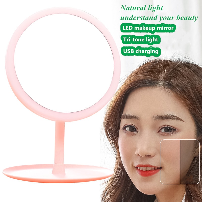 Con espejo de maquillaje ligero Led, lámpara de tocador de belleza Led para espejo de tocador espejo cosmético de atenuación táctil
