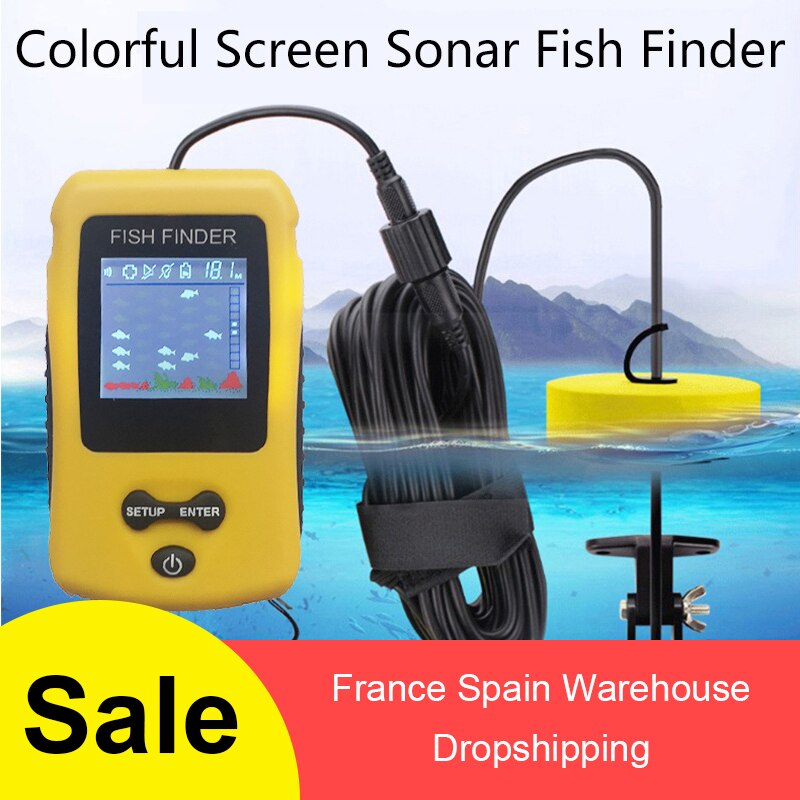Handheld Fish Finder Portable Fishing Kayak Fishfinder Fish Depth Finder Fishing Gear with Sonar Transducer and LCD Display